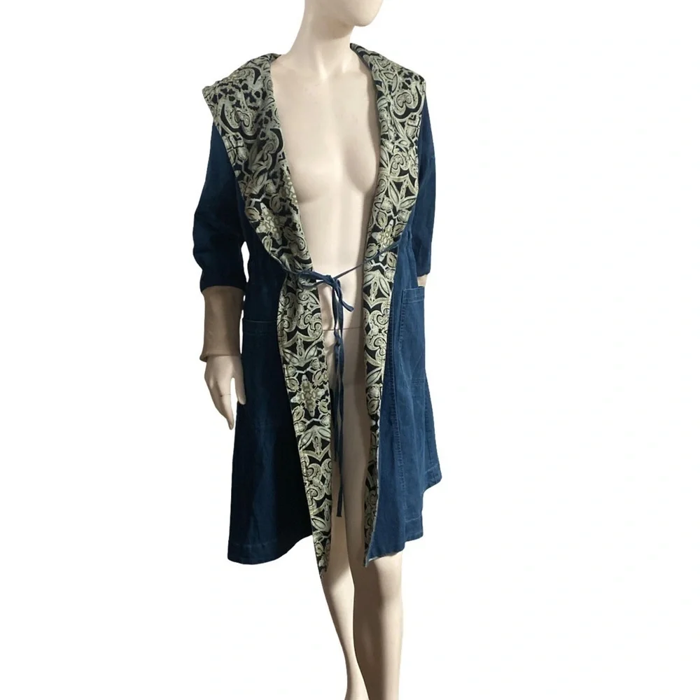 Reborn Denim Hooded Coat  with Patterned Lining